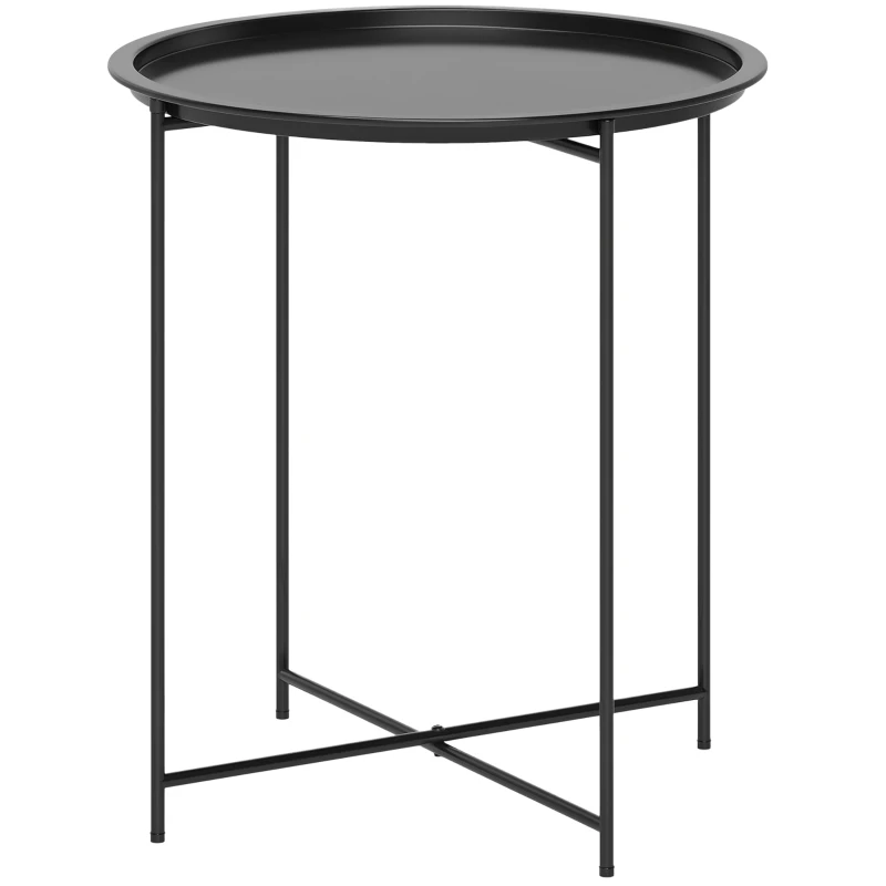 Outsunny 18" Outdoor Side Table with Removable Tray and Folding Legs, Indoor Outdoor for Balcony, Porch, Black