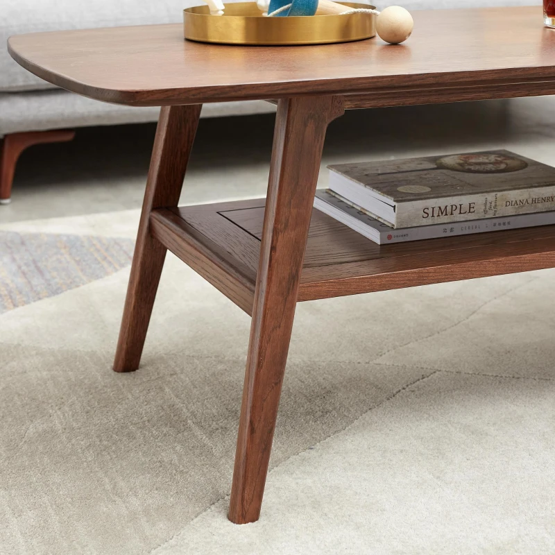 Practical Coffee Table with 2-Tier Open Storage & Rounded Corners, Safe center table for Living Area, 31.5″ L x 19.5″ W x 17.5″ H, Walnut