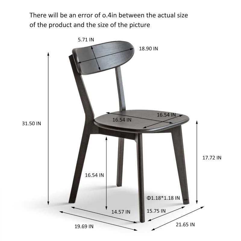 Solid Dining Chair with Ergonomic Curved Back & Removable Cover, Durable Chair with Non-Slip Feet, 18.5″ L x 22″ W x 30.5″ H, Black