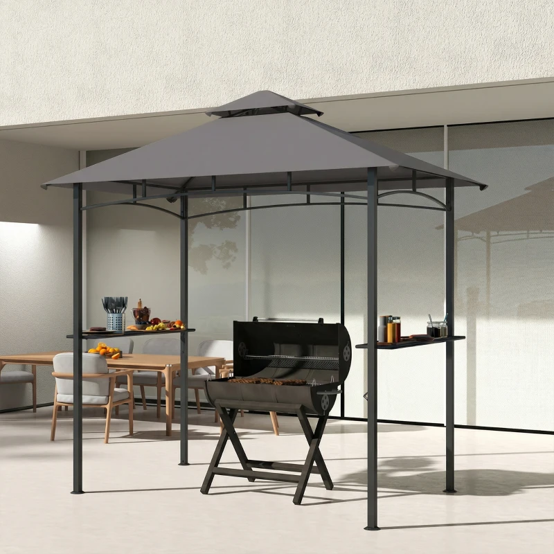 Outsunny 8' x 5' BBQ Grill Gazebo Tent with Double Tiered Canopy for Outdoor Sun Shade, Dark Grey