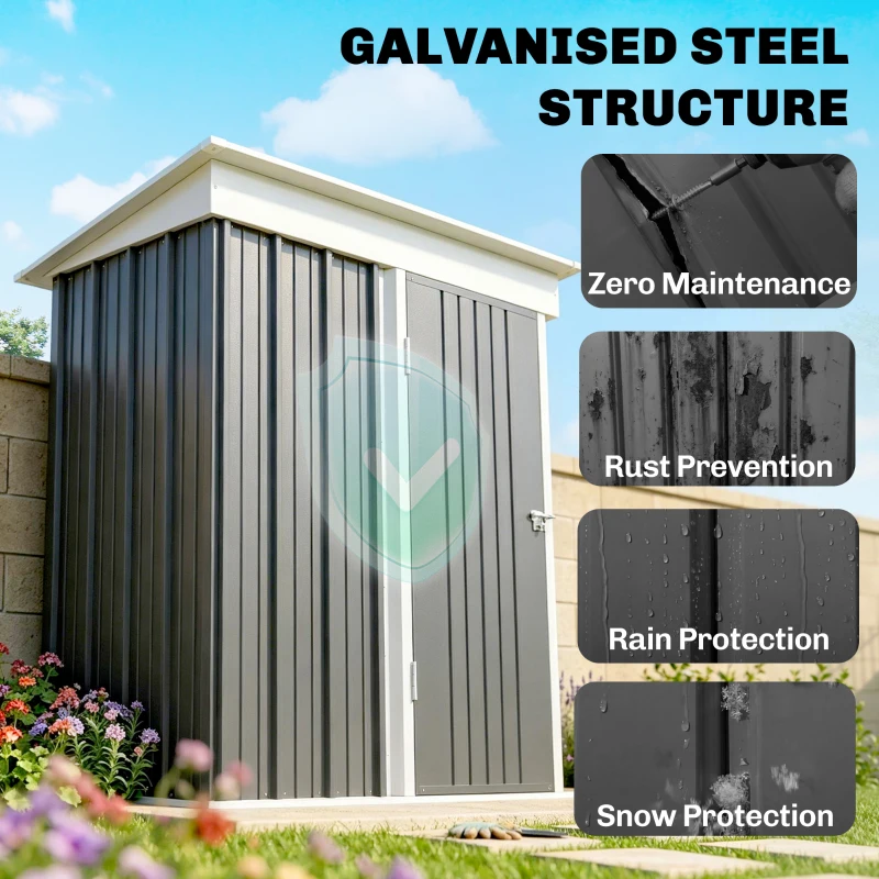 Outsunny Outdoor Sheds Storage, Small Steel Lean-to Shed with Adjustable Shelf, Lock, Gloves, 5' x 3' x 6', Dark Gray