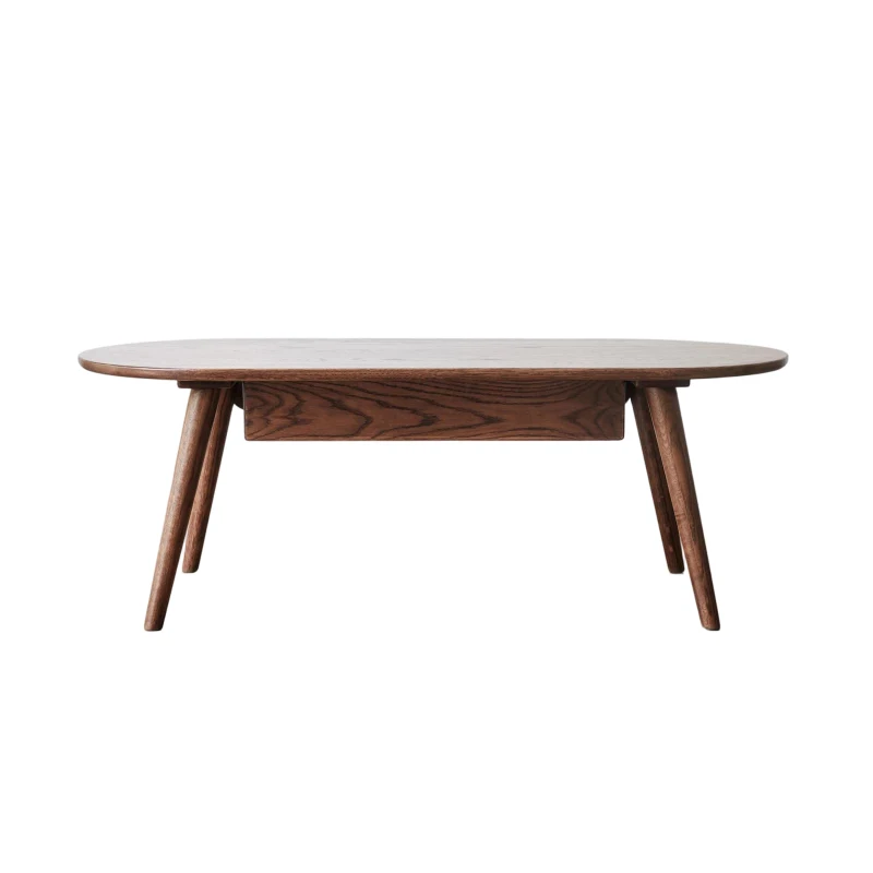 Compact Coffee Table with Storage Drawers and Rounded Edges, Sturdy Center Table with Handle-Free Design, 39.5″ L x 22″ W x 16.5″ H, Oak