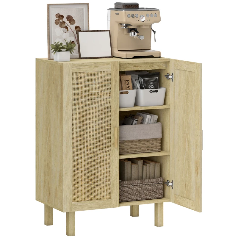 HOMCOM Boho Sideboard, Buffet Cabinet with Storage, Accent Cabinet with 2 Rattan Doors and Adjustable Shelves, Natural