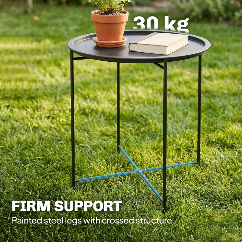 Outsunny 18" Outdoor Side Table with Removable Tray and Folding Legs, Indoor Outdoor for Balcony, Porch, Black