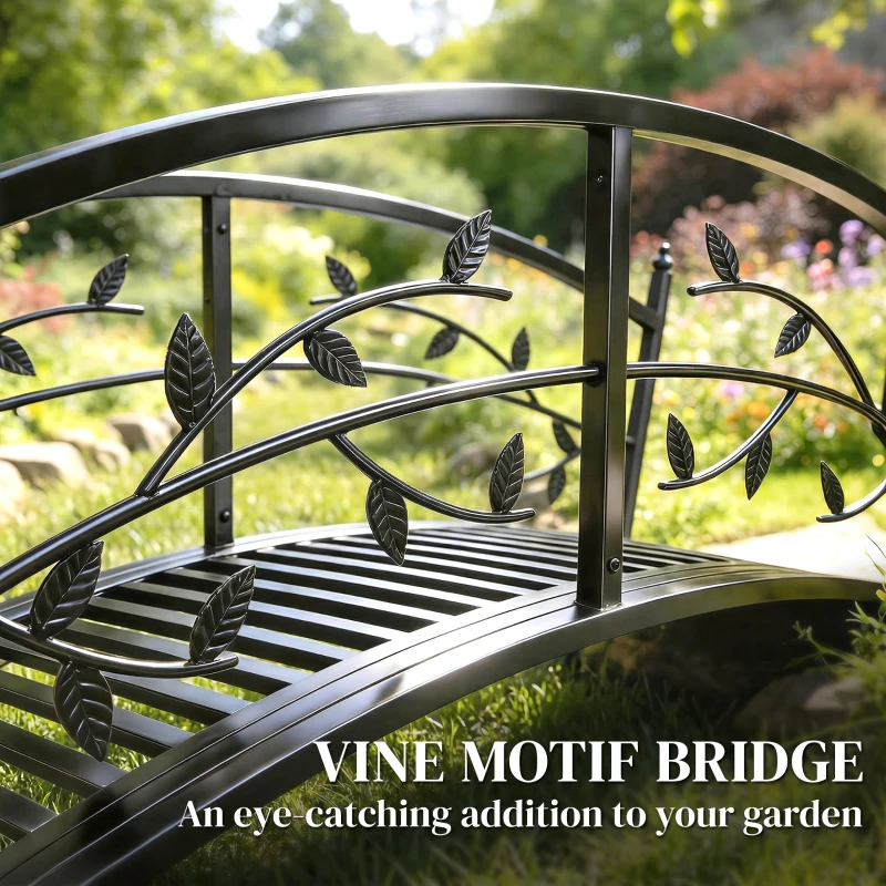 Outsunny 4 FT Metal Garden Bridge with Safety Railings, Outdoor Pond Bridge, Arch Decorative Footbridge for Creek Stream