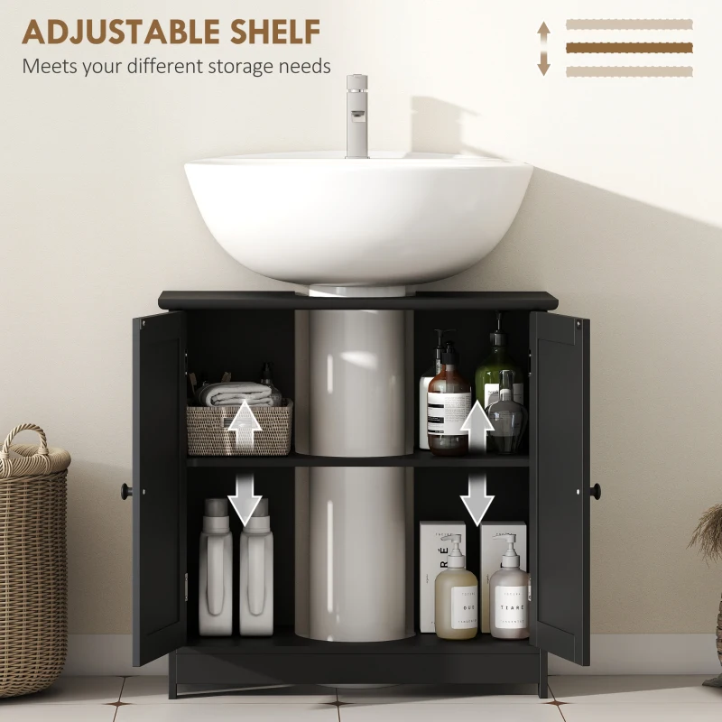 HOMCOM Under Sink Bathroom Cabinet, Pedestal Sink Storage Cabinet with 2 Doors, Shelf and U-Shape, Black