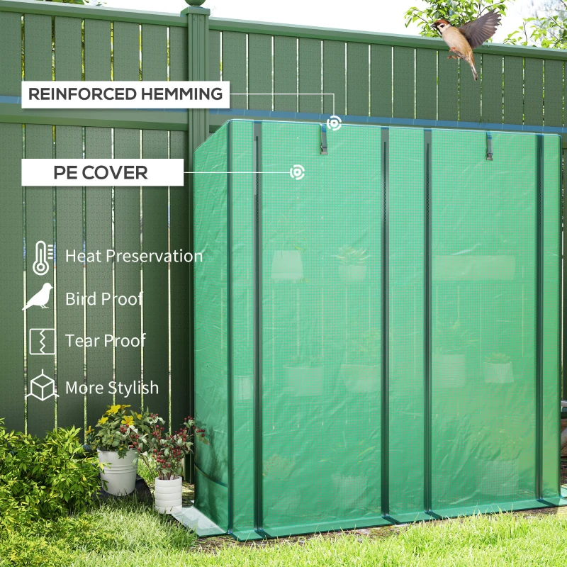 Outsunny Lean-to Greenhouse with 3 Tier Shelves, Portable Greenhouse with PE Cover, 2 Roll-Up Doors, 56.7" x 18.9" x 59.8", Green