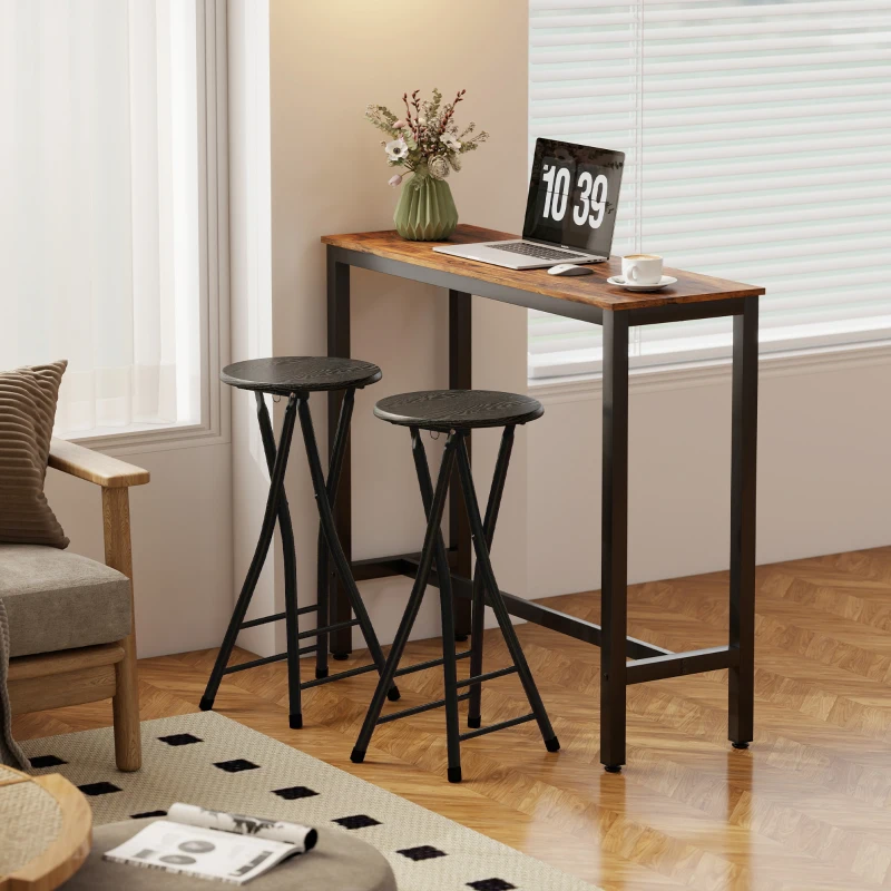 HOMCOM Set of 2 Foldable Barstools, Counter Height Bar Stools with Footrest and Steel Legs for Kitchen Island, Black