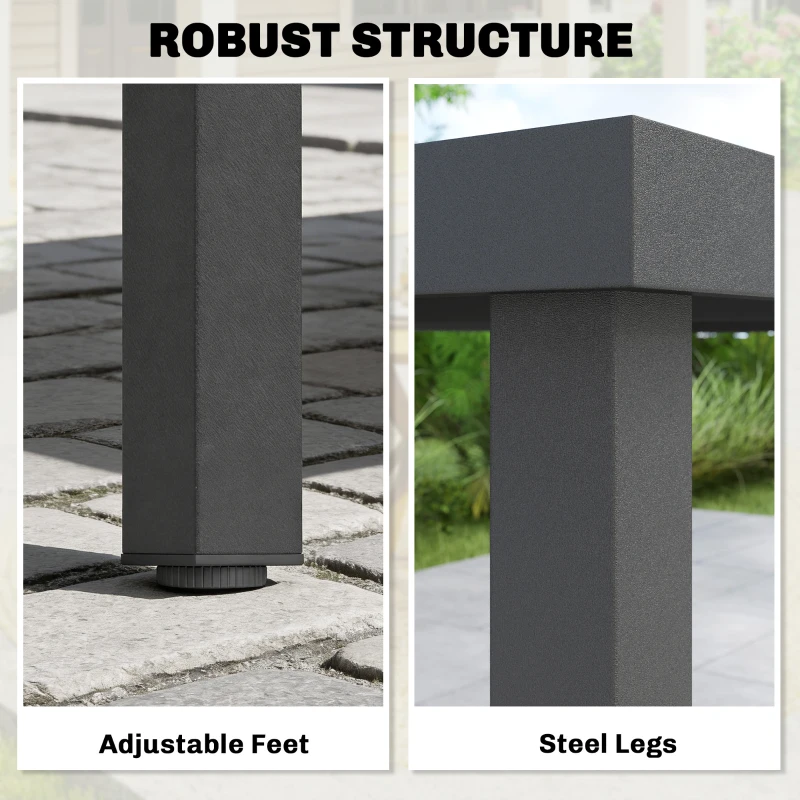 Outsunny Rectangular Patio Table for 6, Outdoor Dining Table with Wood-Plastic Composite Top and Steel Frame for Garden, Grey