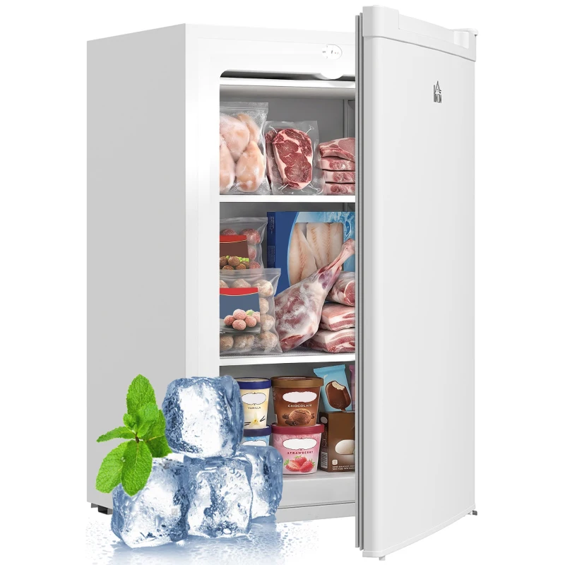 HOMCOM Upright Freezer, 3 Cu.Ft Mini Freezer with Reversible Single Door, Adjustable Thermostat for Home, Dorm, White