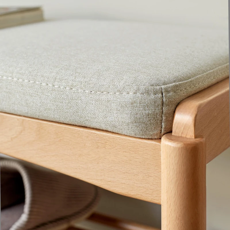 Solid Wood Shoe Bench with High-Rebound Sponge Cushion, Modern Storage Bench with Pine Inner Frame, 23.5″ L x 12″ W x 16.5″ H, Natural