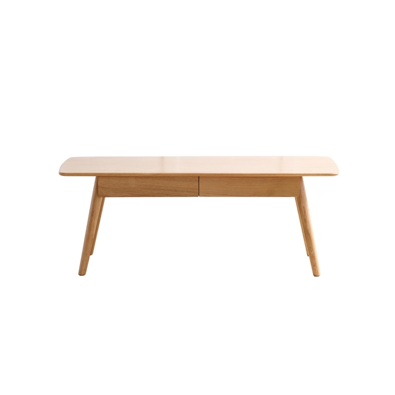 Modern Coffee Table with Mortise-and-Tenon Construction, Sturdy Center Table with Handy Lower Shelf, 39.5″ L x 19.5″ W x 17.5″ H, Oak