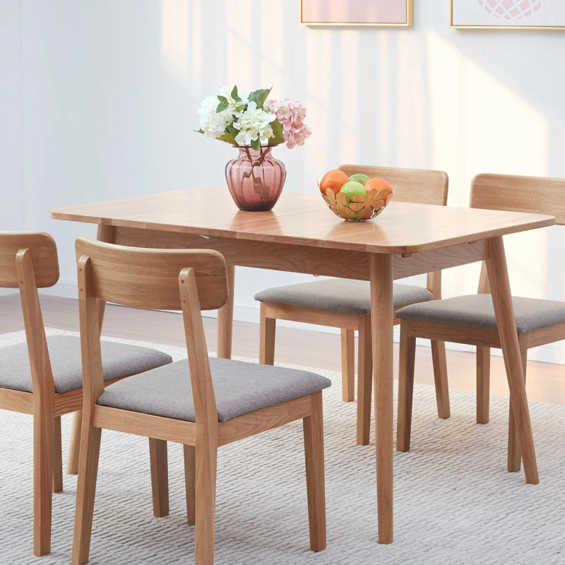 Extendable Dining Table with Telescopic Farmhouse Design, Sturdy Center Table with Rounded Corners, 63″ L x 31.5″ W x 29.5″ H, Light Oak