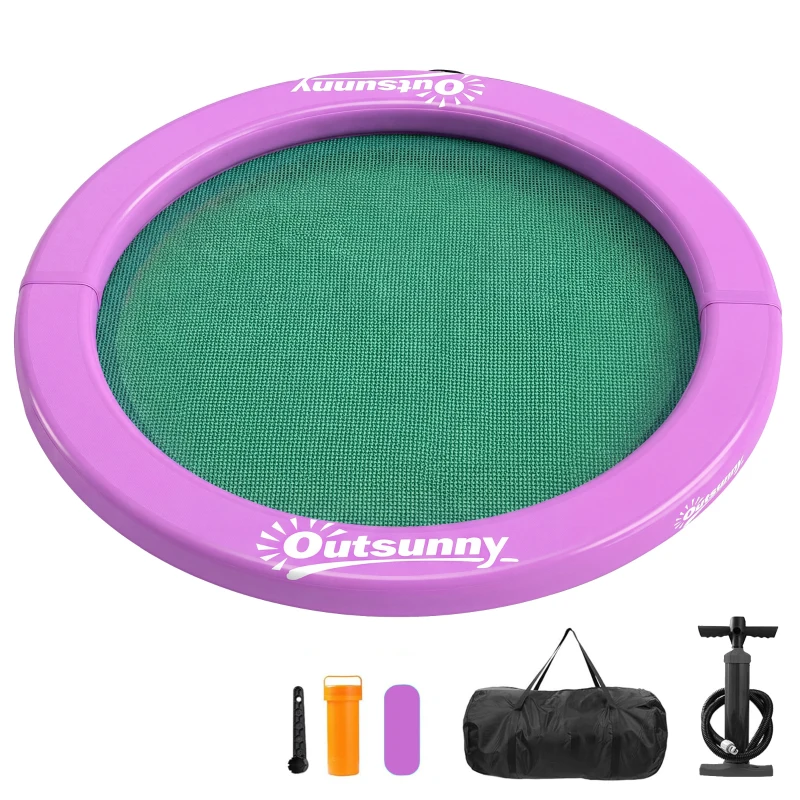 Outsunny 8FT Inflatable Water Hammock Floating Ring, Inflatable Floating Dock Platform for for Lakes, Pools, Oceans, Purple