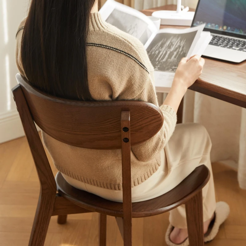Set of 2 Dining Chairs with Curved Ergonomic Back, Comfortable Side Chairs with Wide Seat, 19.5″ L x 18.5″ W x 31.5″ H, Walnut