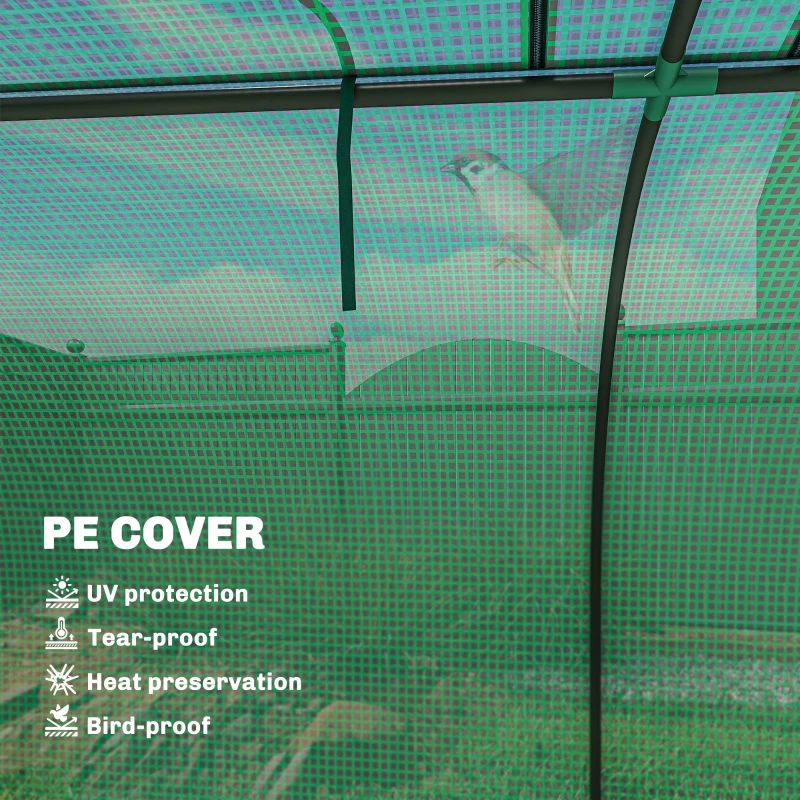 Outsunny Mini Greenhouse, Portable Greenhouse with 4 Roll-Up Doors, PE Cover, 177.2" x 39.4" x 31.5", Green