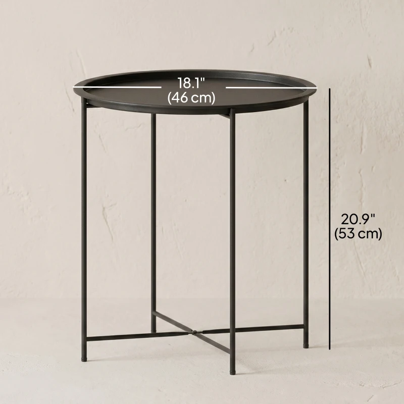 Outsunny 18" Outdoor Side Table with Removable Tray and Folding Legs, Indoor Outdoor for Balcony, Porch, Black
