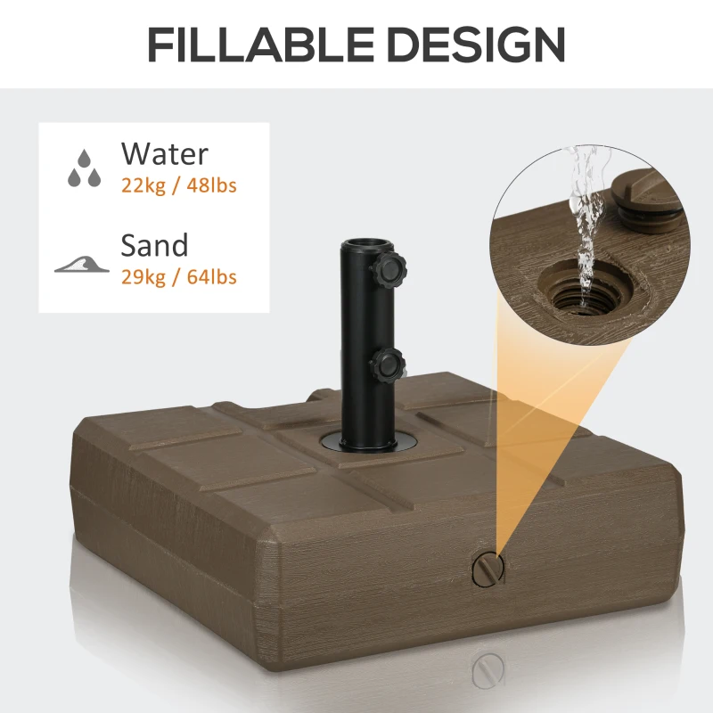Outsunny Umbrella Stand for 1.5", or 1.9" Umbrella Poles, Fillable Umbrella Base, Brown