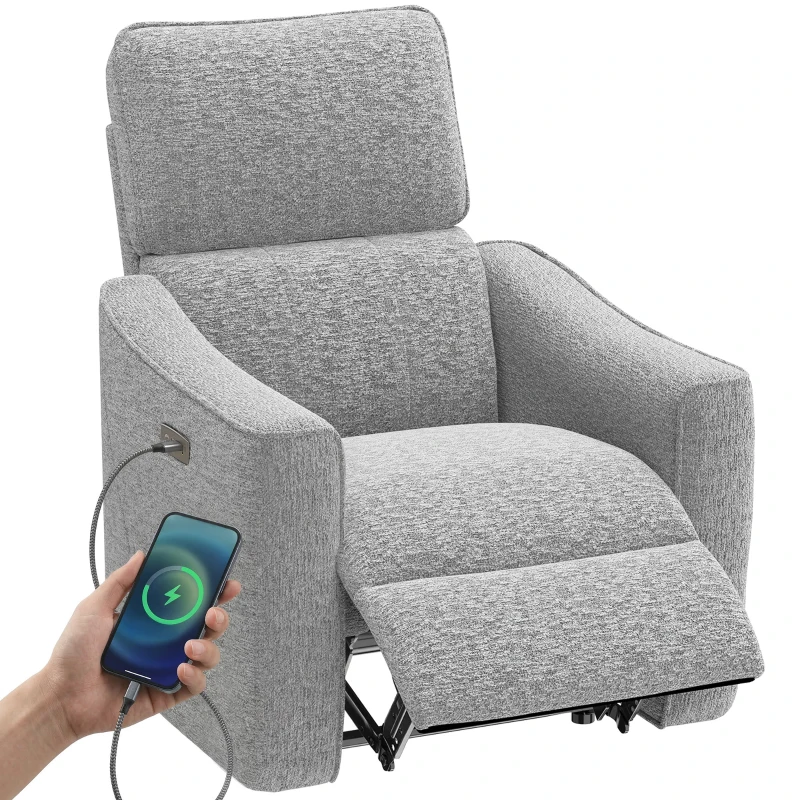 HOMCOM Power Recliner Chair, Chenille Upholstered Recliner Chair with USB Ports, Footrest, Grey
