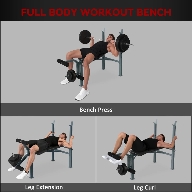 Soozier Incline Decline Weight Bench with Leg Extension and Barbell Rack, Adjustable Bench Press Weight Lifting Bench