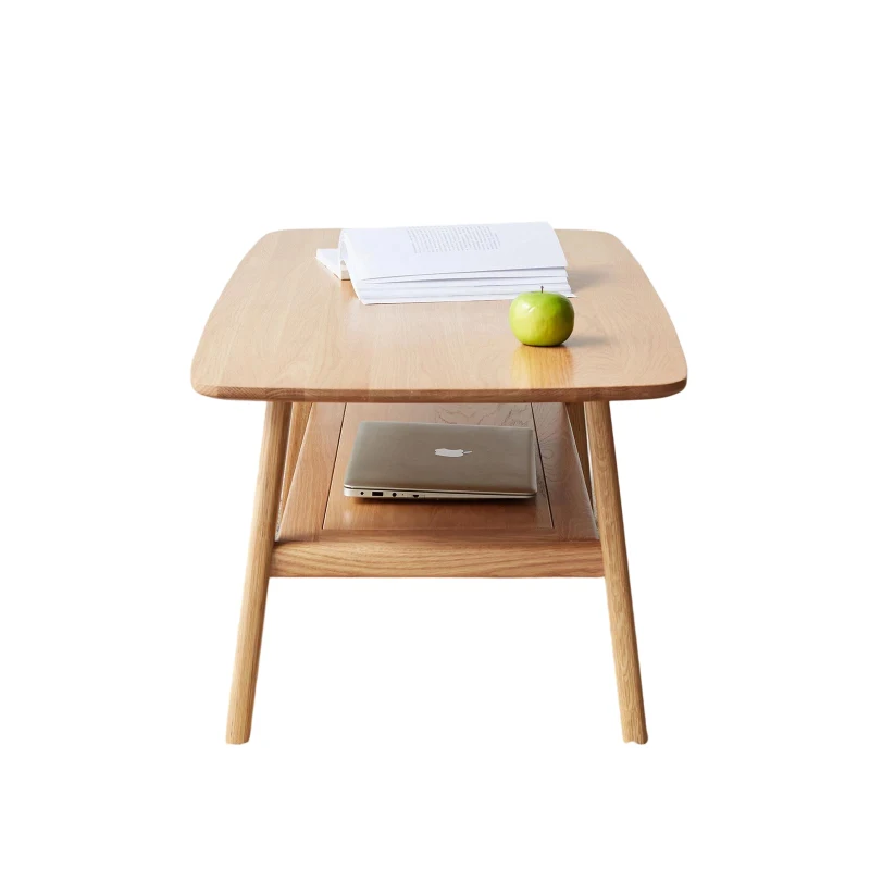Sturdy Coffee Table with 2-Tier Storage Shelf & Wood‑Grain Top, Safe Center Table with Rounded Corners, 39.5″ L x 19.5″ W x 17.5″ H, Oak