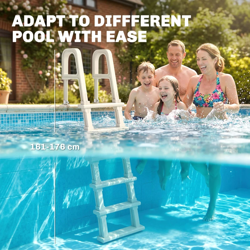 Outsunny Swimming Pool Ladder, 63.4"-69.3" Adjustable 5-Step Pool Stairs with Handrails, Non-Slip Steps, Load Capacity 300 lb