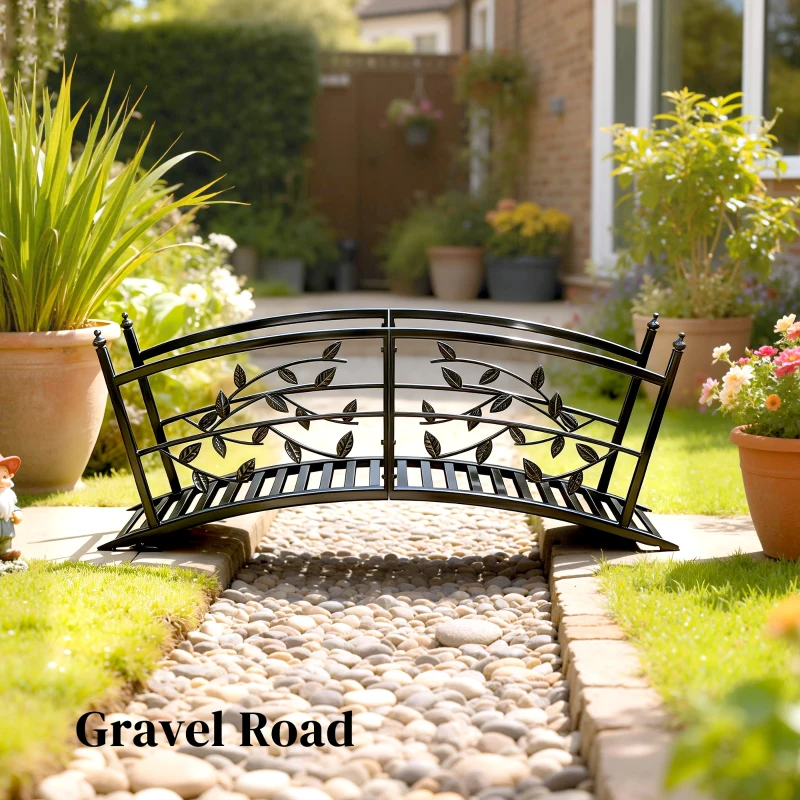 Outsunny 4 FT Metal Garden Bridge with Safety Railings, Outdoor Pond Bridge, Arch Decorative Footbridge for Creek Stream
