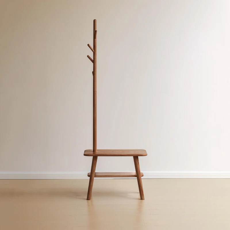 Solid Shoe Bench with Coat Rack and Solid Oak Construction, Modern Hall Tree for Living Space, 31.5″ L x 13.5″ W x 65.5″ H, Walnut