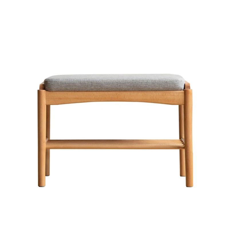 Solid Wood Shoe Bench with High-Rebound Sponge Cushion, Modern Storage Bench with Pine Inner Frame, 23.5″ L x 12″ W x 16.5″ H, Natural