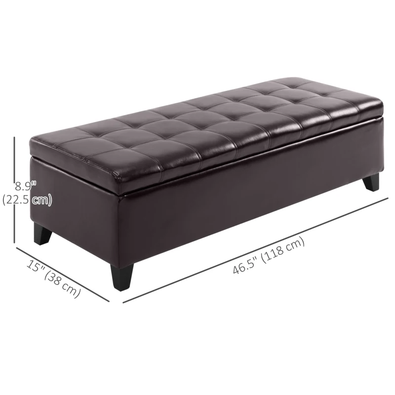HOMCOM Storage Ottoman Bench, Foot Rest with Solid Wood Legs, 51 Inches PU Leather Storage Chest for Living Room, Brown