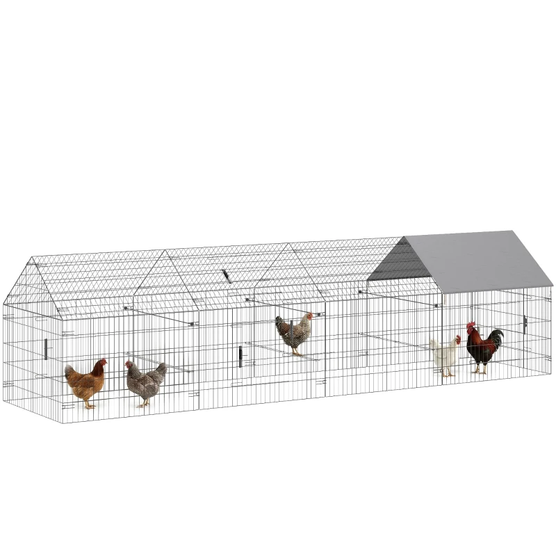 PawHut Metal Chicken Coop, Large Chicken Run with Water-Resistant & Anti-UV Cover for 4-6 Hens, Outdoor Hen House with 6 Doors
