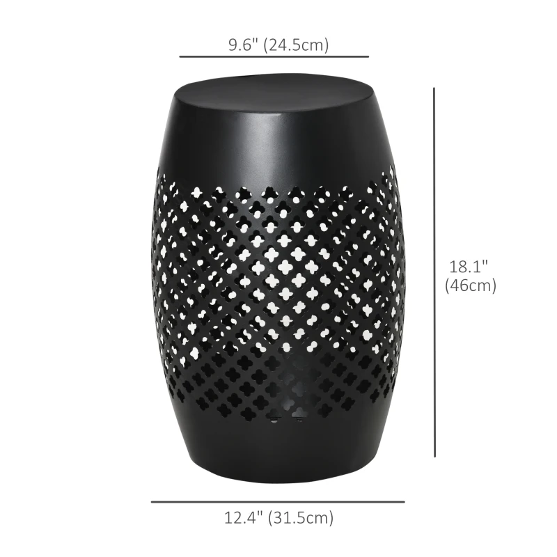 Outsunny 12" Steel Patio End Table, Round Hollow Drum Side Table, Accent Table for Indoor and Outdoor, Black