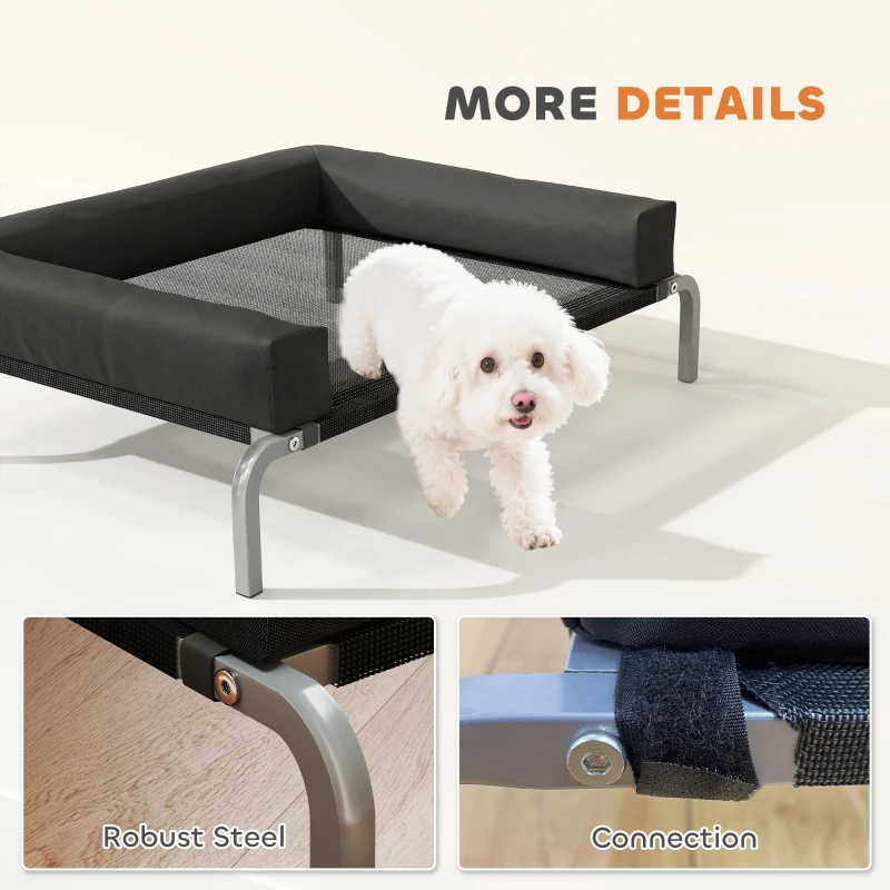 PawHut Elevated Dog Bed, Portable Raised Dog Cot with Breathable Mesh, Removable and Water-Resistant Bolsters, Black
