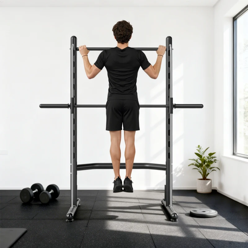 Soozier Squat Rack with Pull Up Bar and Barbell Bar Adjustable Bench Press Multi-Function Weight Lifting Half Rack Black