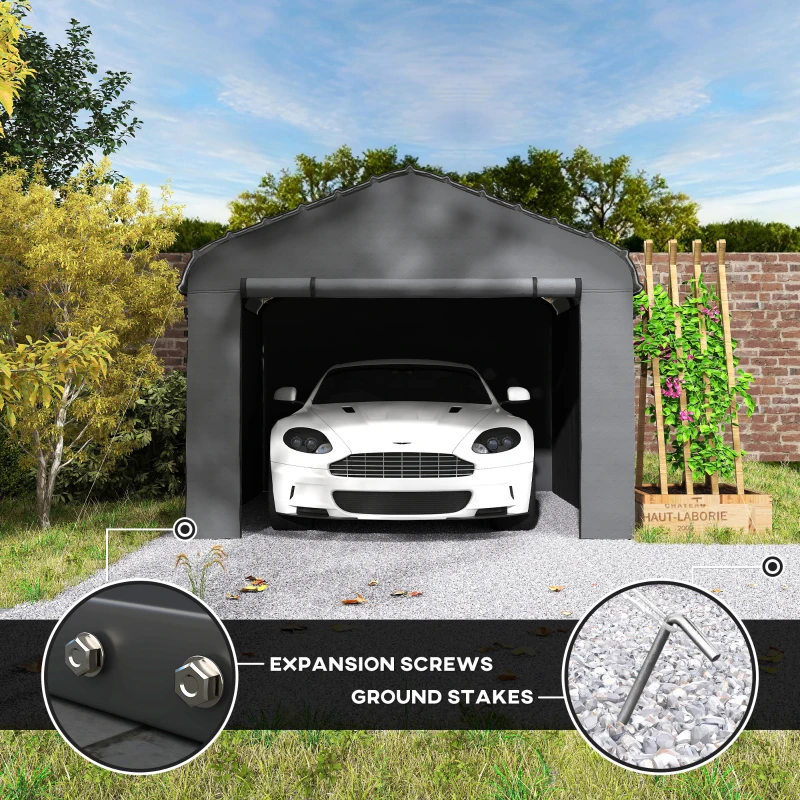 Outsunny 12' x 20' Metal Carport, Heavy Duty Garage Car Canopy with Galvanized Metal Roof and Removable Sidewalls, Dark Gray