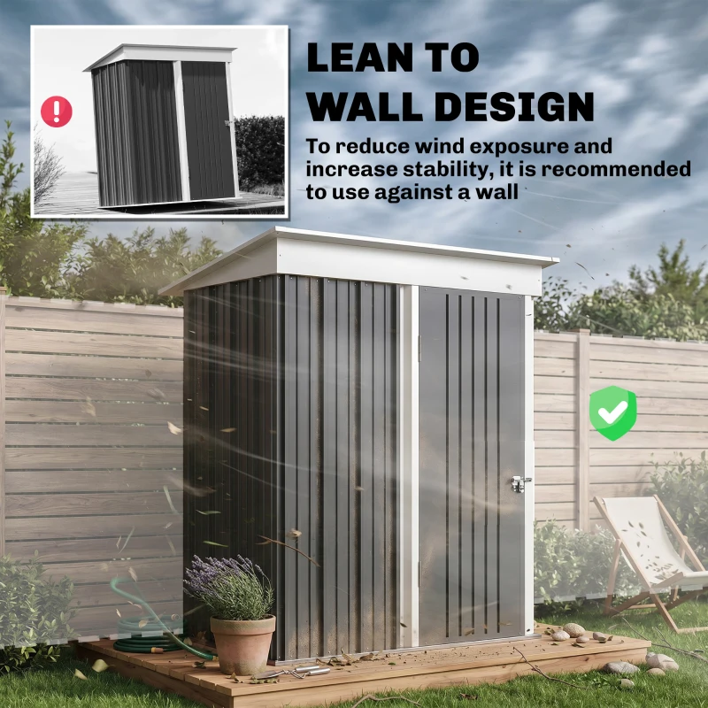 Outsunny Outdoor Sheds Storage, Small Steel Lean-to Shed with Adjustable Shelf, Lock, Gloves, 5' x 3' x 6', Dark Gray