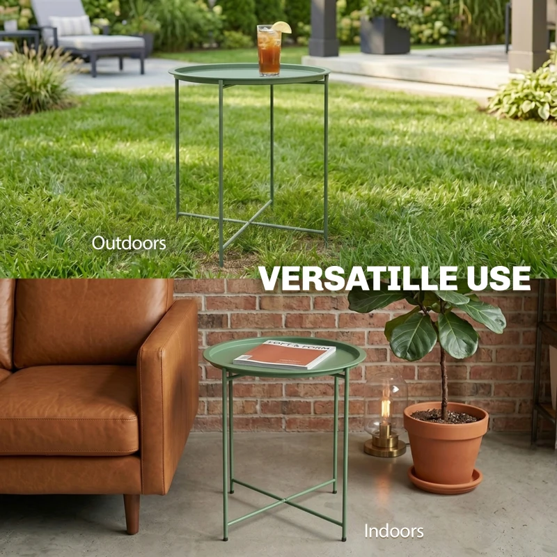 Outsunny 18" Outdoor Side Table with Removable Tray and Folding Legs, Indoor Outdoor for Balcony, Porch, Green