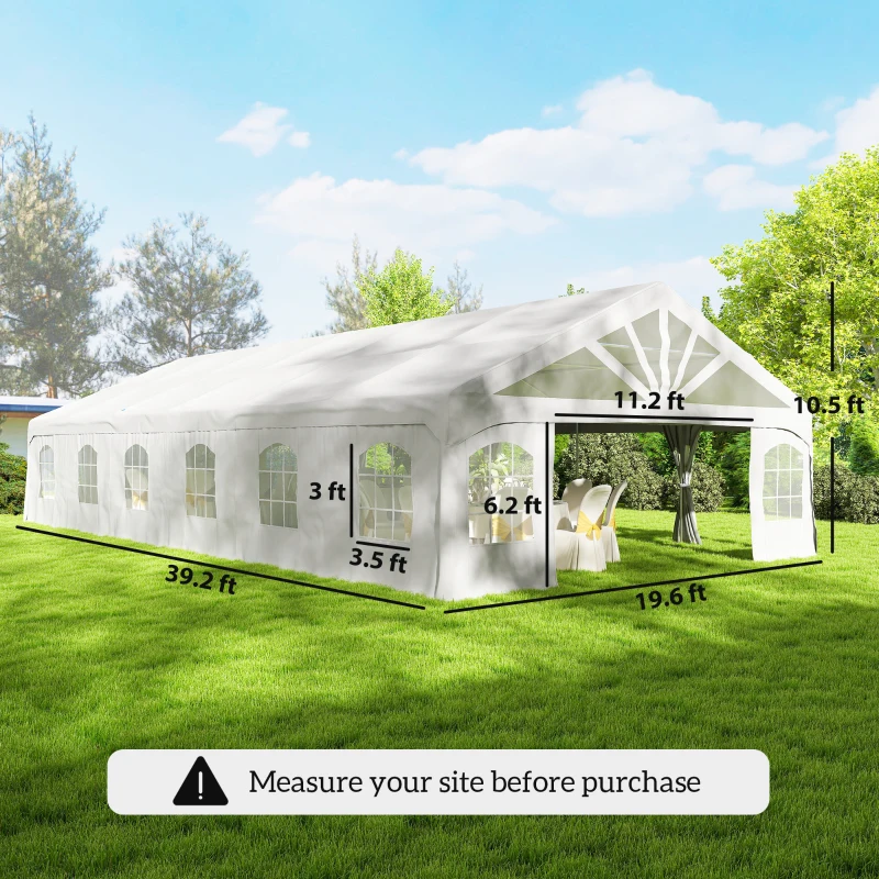 Outsunny Heavy Duty Party Tent, 19.5' x 39' Large Sun Shade Canopy Tent for Parties, Wedding, Events, BBQ Grill, White