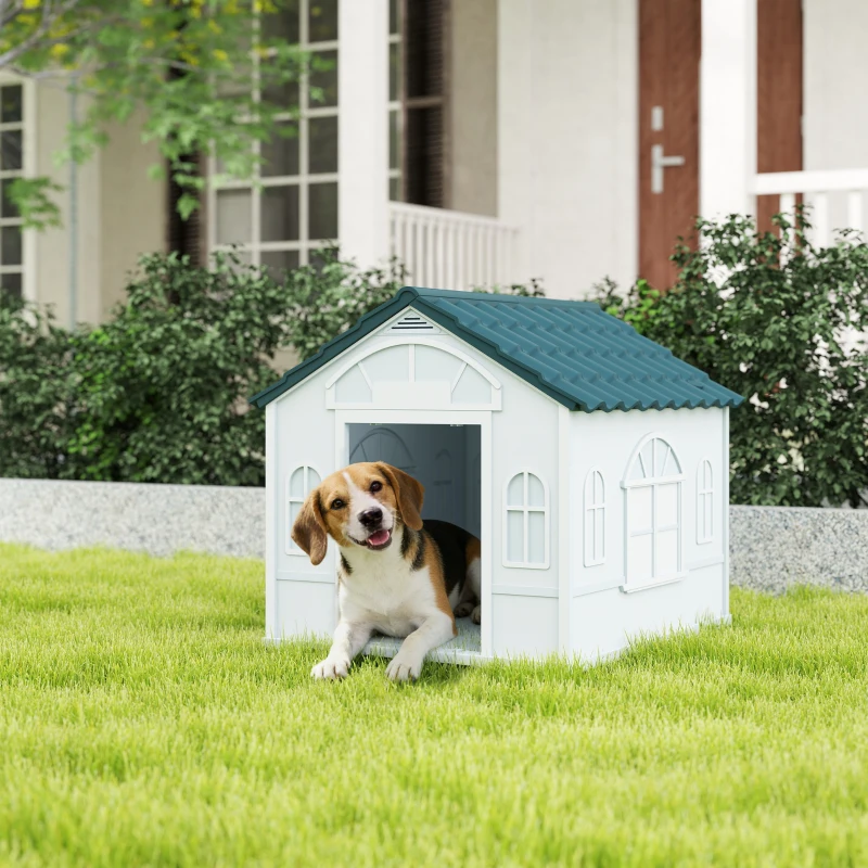 PawHut 26" Plastic Dog House Outdoor with Air Vents, for Small Medium Dogs, Blue