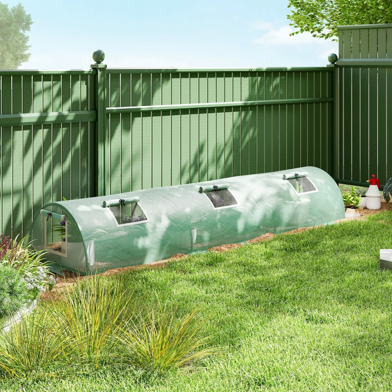 Outsunny Mini Greenhouse with 5 Mesh Windows, Portable Plant Hot House with PE Cover and Steel Frame, 10' x 3' x 2' , Green