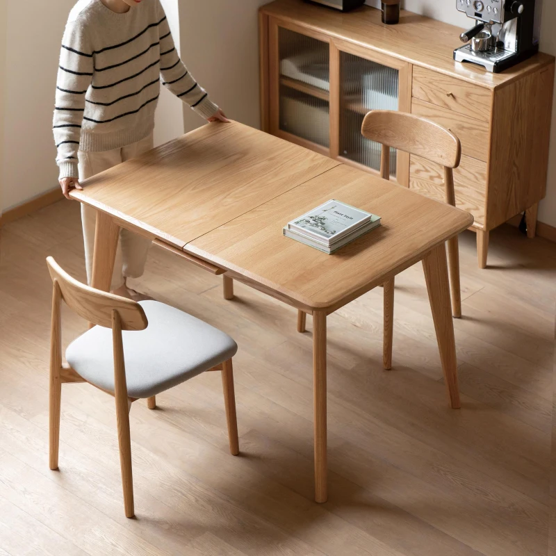 Extendable Dining Table with Diagonal Legs & Rounded Corners, Versatile Kitchen Table for 6-8 People, 59″ L x 31.5″ W x 29.5″ H, Light Oak