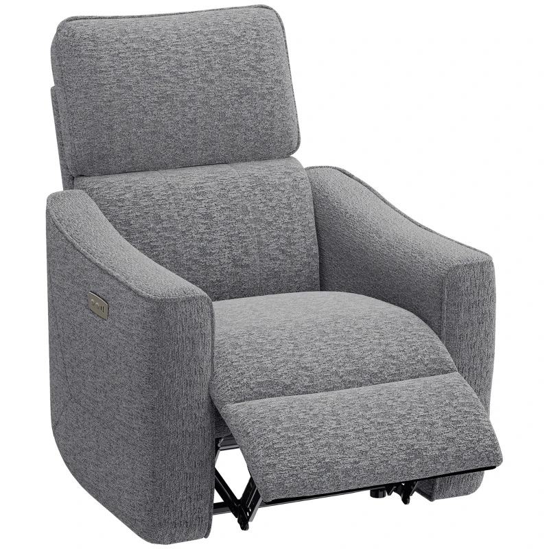 HOMCOM Power Recliner Chair, Chenille Upholstered Recliner Chair with USB Ports, Footrest, Dark Grey
