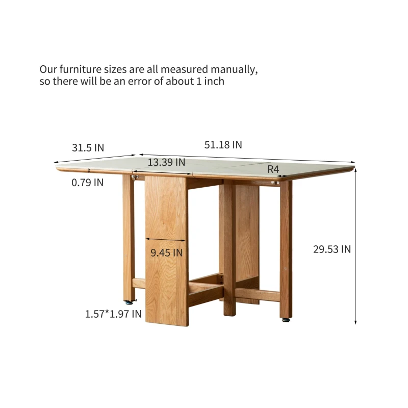 Solid Oak Extending Dining Table with Faux Rock Slab Top, Space-Saving Kitchen Table for 4-6 People, 559″ L x 31.5″ W x 29.5″ H, Light Oak