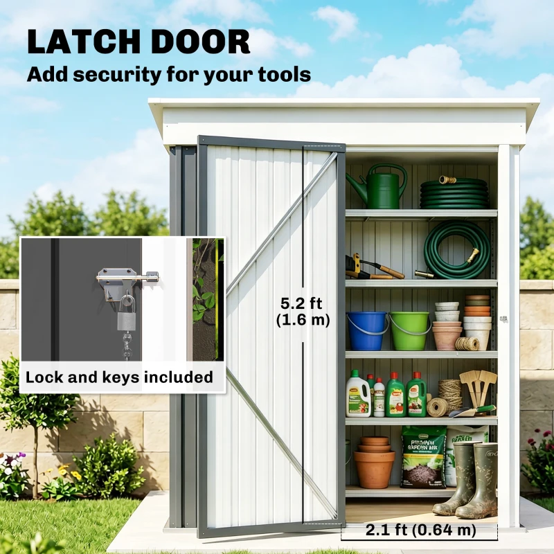 Outsunny Outdoor Sheds Storage, Small Steel Lean-to Shed with Adjustable Shelf, Lock, Gloves, 5' x 3' x 6', Dark Gray