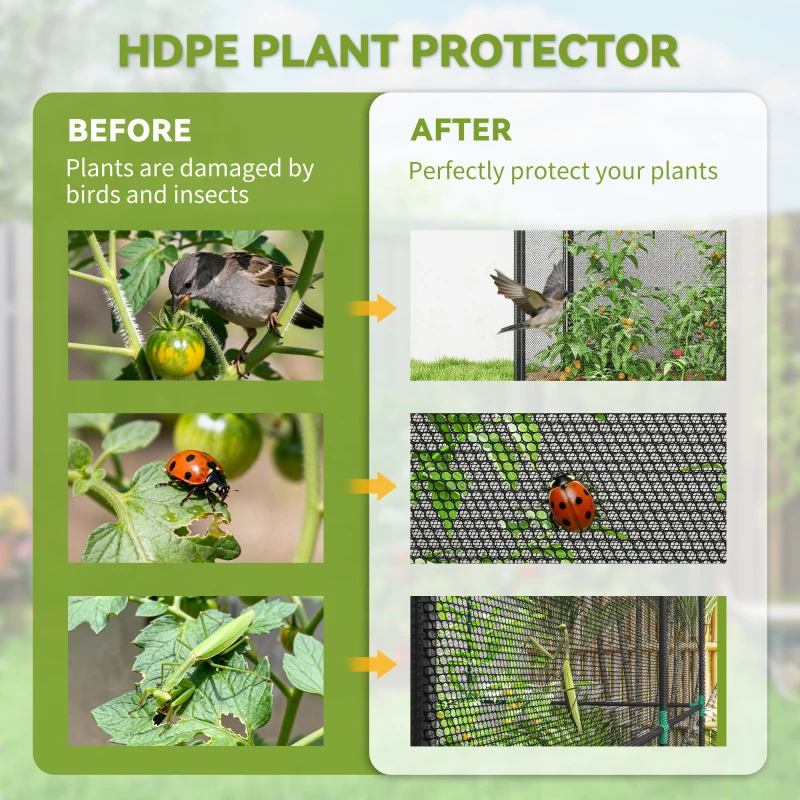 Outsunny Crop Cage, 6' x 3' x 5' Large Plant Protection Tent with Zippered Door, Outdoor Garden Cage, Black