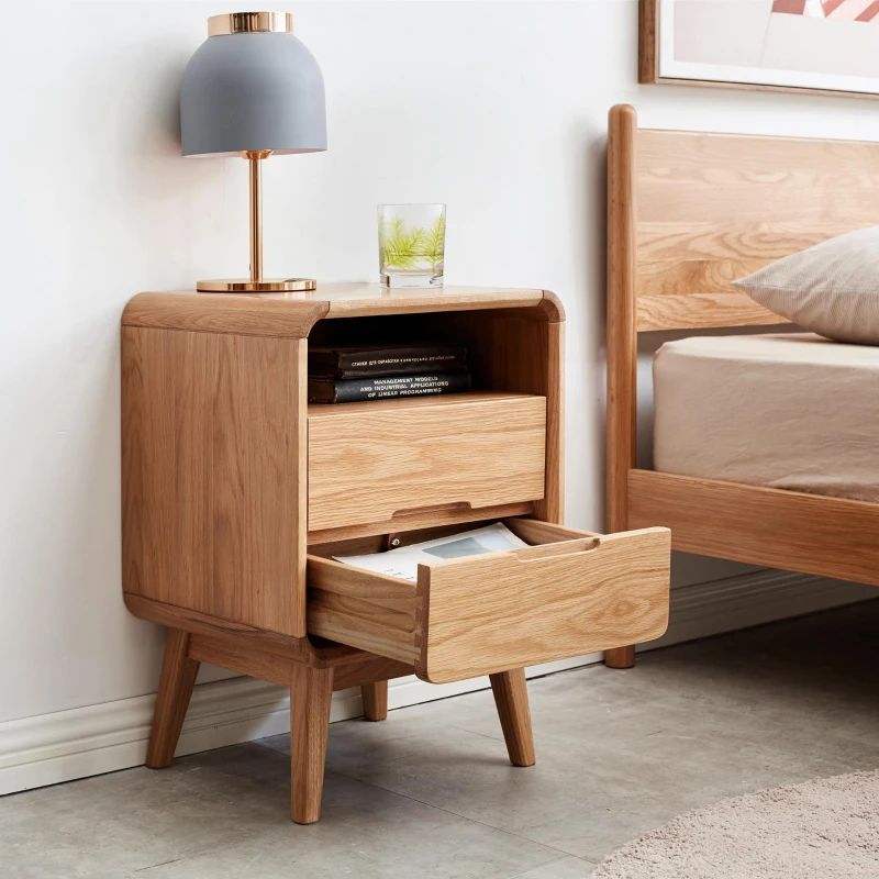 Solid Nightstand with Open Shelf & Cable Management Hole, Modern Bedside Cabinet for Compact Rooms, 16.5″ L x 13.5″ W x 23″ H, Natural