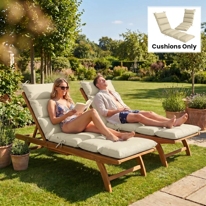 Outsunny Outdoor Lounge Chair Cushion with Zipper Reversible Chaise Lounge Cushion for Patio Indoor/Outdoor Beige