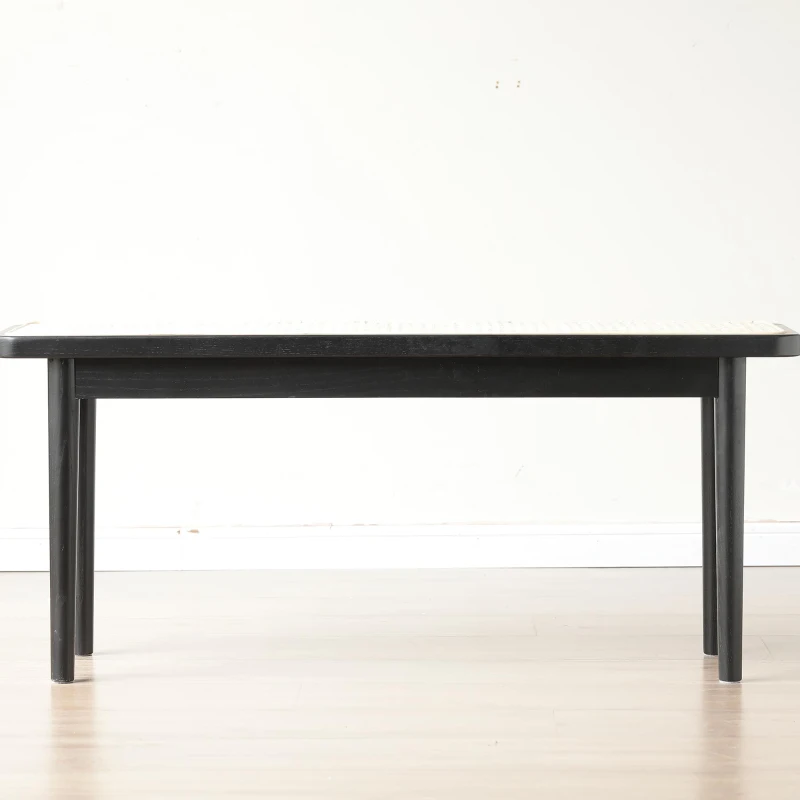 Solid Oak Bench with Handcrafted Octagonal Weave Rattan Top, Versatile Entryway Seating for Modern Daily Use, 47″ L x 11″ W x 17″, Black