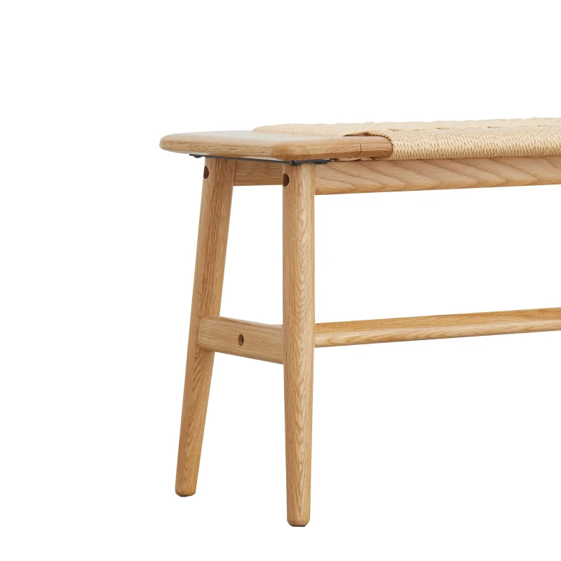 Solid Dining Bench with Handwoven Breathable Seat, Durable Wood Bench for Entryway or Dining, 43.5″ L x 12″ W x 16″ H, Oak