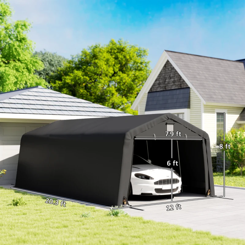 Outsunny Carport 12' x 20' Portable Garage, Heavy Duty Car Port Canopy with Ventilation Windows and Large Roll-up Door, Black